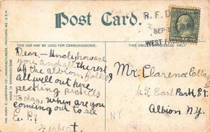 West Falls NY 1908 Straight Line R.F.D. Cancel Postcard - Bild 1 von 2