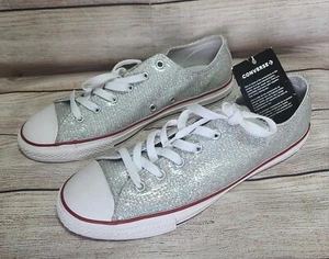 Converse Chuck Taylor All Star Low Top Sparkle Silver, Size US 6 Junior - NEW - Picture 1 of 6