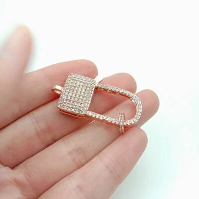 lobster clasp 15x40mm 18k gold Filled cubic zirconia micro pave lock clasp - Image 1 of 3