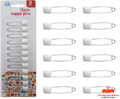 BEAUTIFUL BEGINNINGS Pack of 12 Nappy Pins - Traditional Safety Lock for Real Nappies