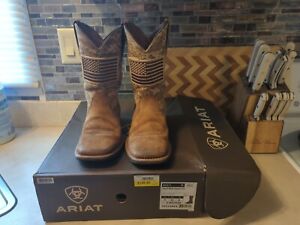 ARIAT Workhog Patriot Brown Square Toe Pull On Work Boots Mens Size 9