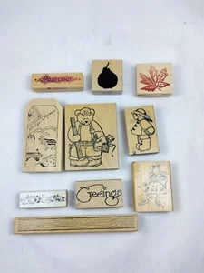 10 estampillas artesanales de goma montadas en madera - Imagen 1 de 6