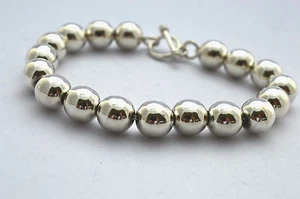 Taxco Braccialetti Catena a Sfere 10 mm argento messicano. 37 grammi, 20 cm 17,5 cm/6,9" - Foto 1 di 12