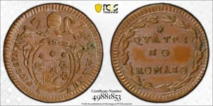 (1786-87) Papal States 1 Quattrino PCGS MS62BN Lot#G8229 Nice UNC! KM#1223 - Picture 1 of 4