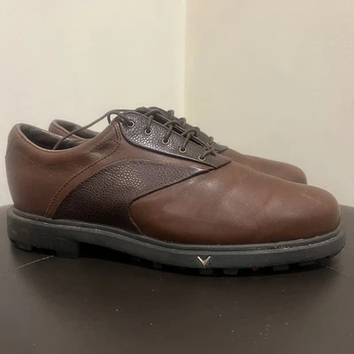 Callaway 男式 C G 运动鞋 9.5 码棕色皮革高尔夫鞋 — 第 1/4 张图片