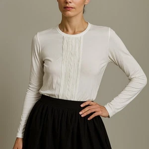 Prada White Long Sleeve Pleated Front Blouse Size M - Picture 1 of 7