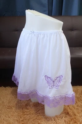 #E26 De Colección Estilo 2XL/ElásticoW.24-42" Blanco Nylon Púrpura Encaje Medio Deslizamiento Longitud15" Foto 1 de 4