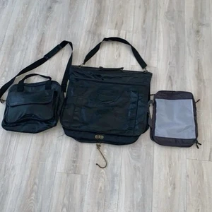 Cellini vintage black leather luggage bag & hanging garment bag bundle - Picture 1 of 12