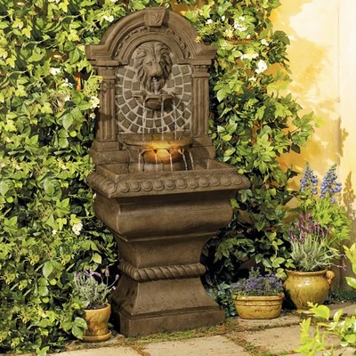 Royal Lions Head Rustic 3 Tier Outdoor Wall Water Fountain LED Light 51" Yard - Image 1 of 4