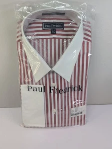Nuevo en Paquete Camisa de Vestir Paul Frederick Rayas Rojas Sin Hierro 2 Capas Algodón Pinpoint 18.5 - Imagen 1 de 4