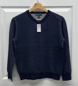 NWT GAP Boys Navy Blue Heather Marl Distressed V-neck Sweater, LARGE (10) - Picture 1 of 12
