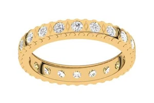 Natural Diamond I1 G 0.75 Ct Eternity Wedding Ring 14K Solid Yellow Gold RS 5.5 - Picture 1 of 8