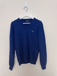 Gant Wool V Neck Blue Mens Small Jumper Pullover
