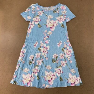 KORSIS Women's Size Small Blue Floral Print Short Sleeve T Shirt Swing Dress NWT - Picture 1 of 8