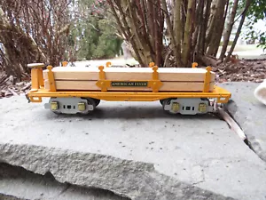 AMERICAN FLYER TRAIN Pre-war O Gauge #3216 w Lumber YELLOW ORANGE Flat Car Brass - Picture 1 of 6