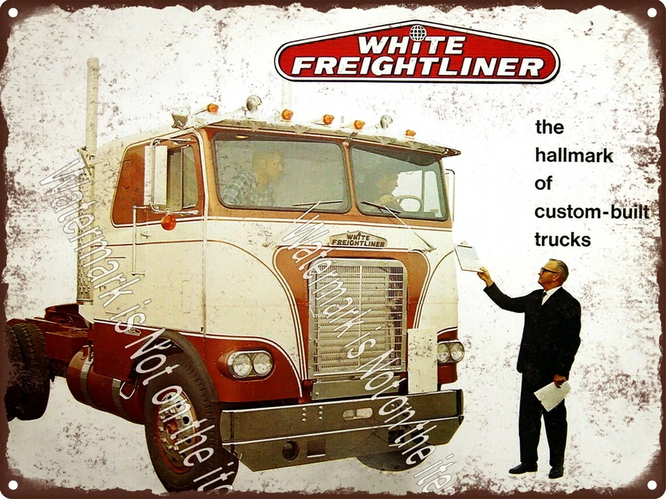 Letrero metálico de transferencia de camiones White Freightliner 1968 9x12" A220 Foto 1 de 1
