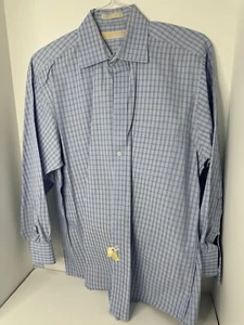 Michael Kors Shirt Mens Size L Blue Plaid Long Sleeve Button Down Cotton 16.5-33 - Picture 1 of 4