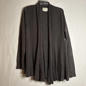 Debbie Morgan Long Sleeve Ribbed Front Flared Open Cardigan Sweater Brown Large - Picture 1 of 16