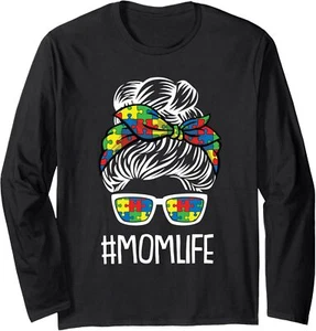 Mom-Life Mothers-Day Autism Awareness Mama Mommy Momma Long Sleeve T-Shirt - Picture 1 of 7
