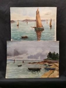 École française début XXéme.  2 Aquarelles marine  - Foto 1 di 3
