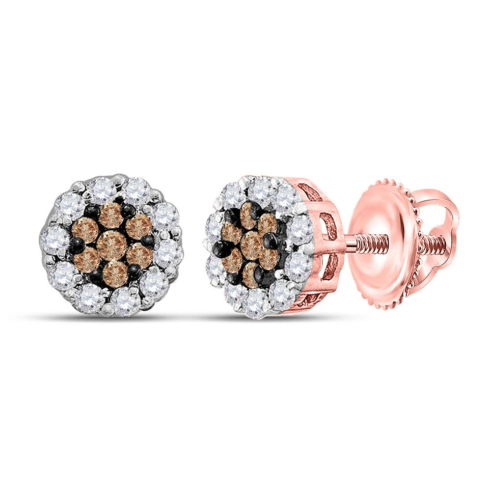 Brincos femininos redondos de ouro rosa 14kt com diamante marrom 1/2 CTTW - Imagem 1 de 1