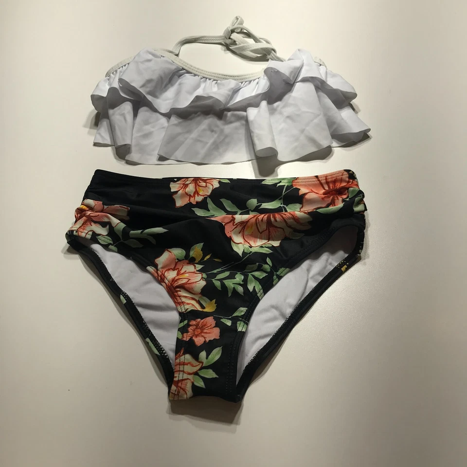 NUEVO 2 Piezas Conjunto de Natación Niñas Talla 164 (no Talla EE. UU.) Blanco Top Negro Floral Inferior Foto 1 de 4