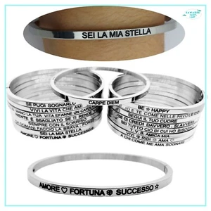 Bracciale da donna braccialetto in acciaio rigido con frase scritta dedica - Foto 1 di 51