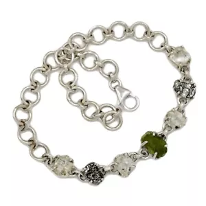 Brazalete Natural Genuino Checo Moldavita y Diamante Herkimer Plata 925 SB17434 - Imagen 1 de 1