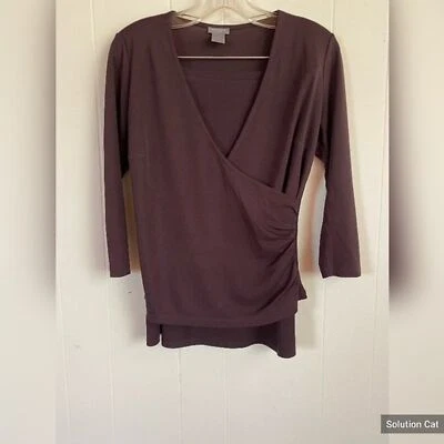 Conjunto de Falda Ann Taylor Para Mujer Pequeña Pequeña Marrón Cuello Entrecruzado Elastizado Foto 1 de 4