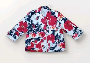 Coldwater Creek Short Blazer Womens 12 Floral Jacket Button Front Red White Navy - Picture 1 of 13