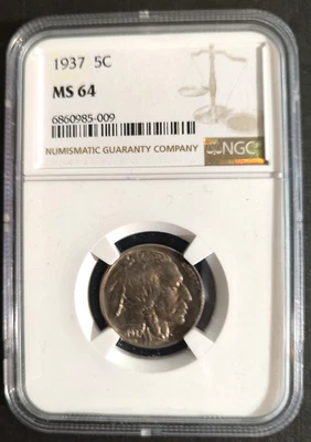 1937 NGC MS 64 Buffalo Nickel 5¢ Great Luster - Image 1 of 2