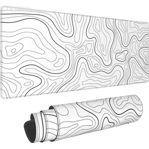 XL White Contour Lines Gaming Mouse Pad – XXL HD Custom Desk Mat | Natural - Picture 1 of 6