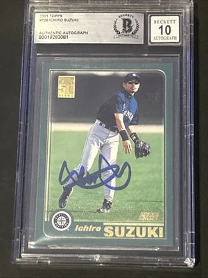 Tarjeta de novato Ichiro Suzuki 2001 Topps #726 radiocontrol autógrafo firmado BGS BAS 10 Foto 1 de 2