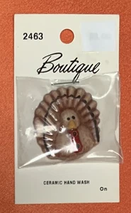NEW *VTG* Aprox. 1.25” Turkey CERAMIC 2-HOLE Holiday  EMBELLISHMENT/BUTTON - Picture 1 of 2