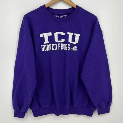 TCU Horned Frogs Crew Neck Sweatshirt Adult Size L Purple NCAA The Victory  - Image 1 of 4