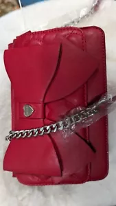 Betsey Johnson XOKIT Crossbody Wallet Bag Faux Leather Red Quilted Heart Bow - Picture 1 of 3