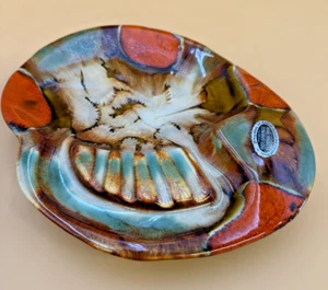 Vintage MCM 10" Dryden Pottery Footed Ashtray Ark Clay & Crystal Quartz - Picture 1 of 14
