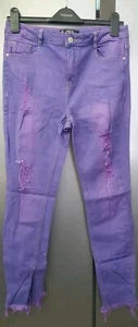 Missguided Purple Dyed Mid Rise Skinny Jeans UK12 EU40 US8 Fransen Saum Reißverschlüsse - Bild 1 von 15
