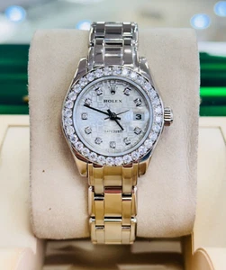 ROLEX 18K WHITE GOLD PEARMASTER MASTERPIECE 80299 MOP DIAMOND 29MM BOX PAPERS - Picture 1 of 9