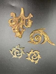 Vintage Cast brass decorative elements ormolu lot of 4 pc 2 matching - Picture 1 of 7