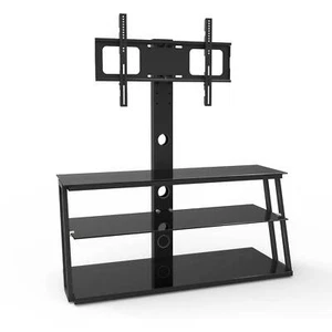 2025/Black Multi-Function Angle Height Adjustable Tempered Glass TV Stand - Picture 1 of 18