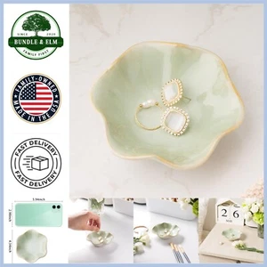 Versátil plato de baratija de cerámica verde y blanco de 4,2"" - perfecto para joyería y más - Imagen 1 de 7