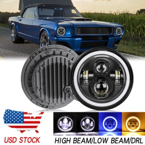 For Ford Mustang 1965-1978 7" INCH Round LED Headlight Blue DRL Angel Eyes DOT - Bild 1 von 11