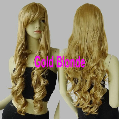 Peruca cosplay 32 pol longa resistente ao calor grande espiral enrolada dourada loira frete grátis - Imagem 1 de 1