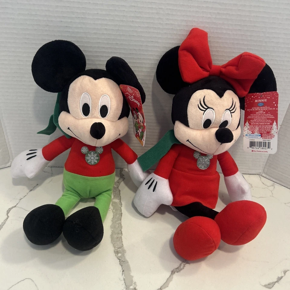 Disney Holiday 2019 Mickey and Minnie Mouse Christmas Plush Toy Figure 14" Set