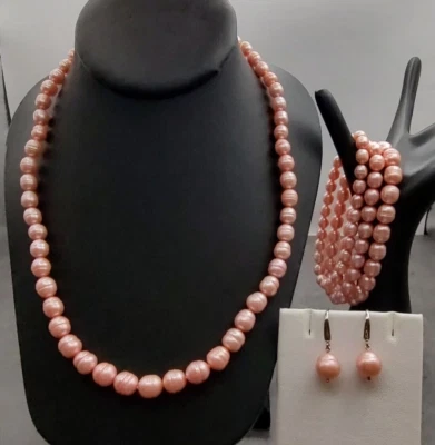 Collar Honora Plata Esterlina Anillada Perla 20.5" 3 Pulseras Elásticas Pendientes Foto 1 de 4