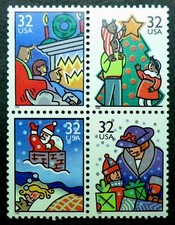 3108 - 3111 MNH 1996 32c Christmas Family Scenes Chimney Presents Xmas Tree gift