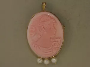 Broche broche colgante camafeo con concha de piel de ángel rosa MM Scognamiglio Italia oro 14k - Imagen 1 de 3