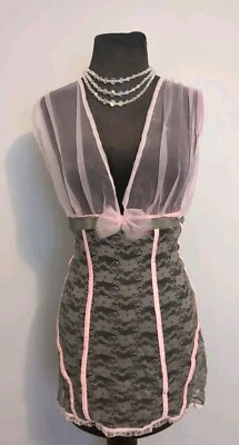 Vestido sin Mangas de Gasa de Colección Chemise Liguero Encaje Transparente Fairycore Rosa Elástico Plus 2XL Foto 1 de 4