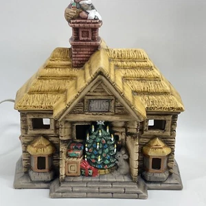 Byron Mold Christmas Mouse House Ceramic Light Wind-up Music Box Earth Tones HTF - Picture 1 of 14